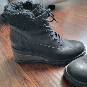 Black Fergie Wedge Booties